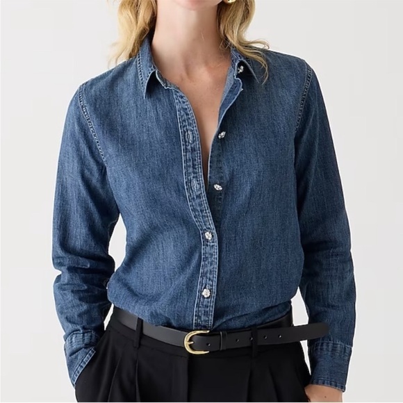 J. Crew Slim-Fit Chambray Shirt Jewel Buttons BW194 - Picture 1 of 9